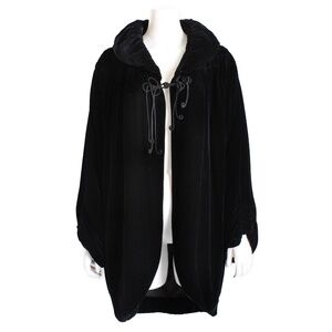 Norma Kamali OMO Jacket Black Silk Velvet Cocoon Batwing Sleeves Shirring 90s